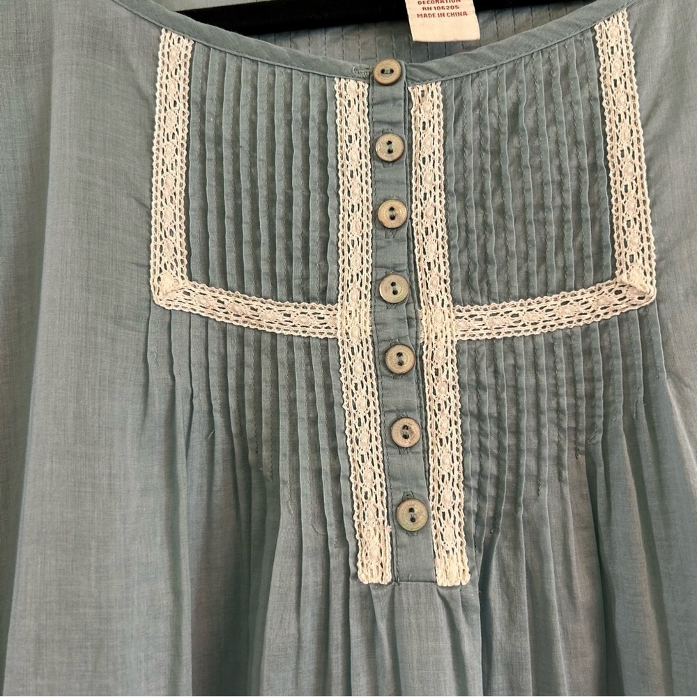 Sundance Pleated Blue Tunic Peasant Cottagecore Cotton Prairie Romantic Sz Med - Picture 4 of 10